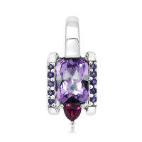 CHRISHA_จี้เงินแท้ 925 SILVER PENDANT WITH AMETHYST AND RHODOLITE AND IOLITE ที่ส่องประกายแวววาว และ เคลือบด้วยทองคำขาว