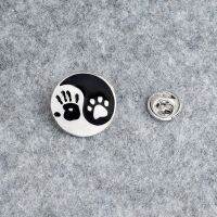 ! Taiji yang black and white round pendant Human hand print dog pins Lapel pin Badge Best friend