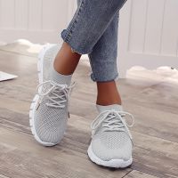 onlcicn Womens Casual Knitted Sock Sneakers, Comfortable Solid Color Lace Up Running Tennis Jogging Sneakers, Low Top Sports Shoes