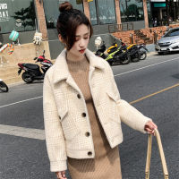 Spot parcel post Imitation Marten er Pan Collar Sweater Womens Plaid Coat Loose New Thickened All-Matching Autumn and Winter Knitting Cardigan Short Coat