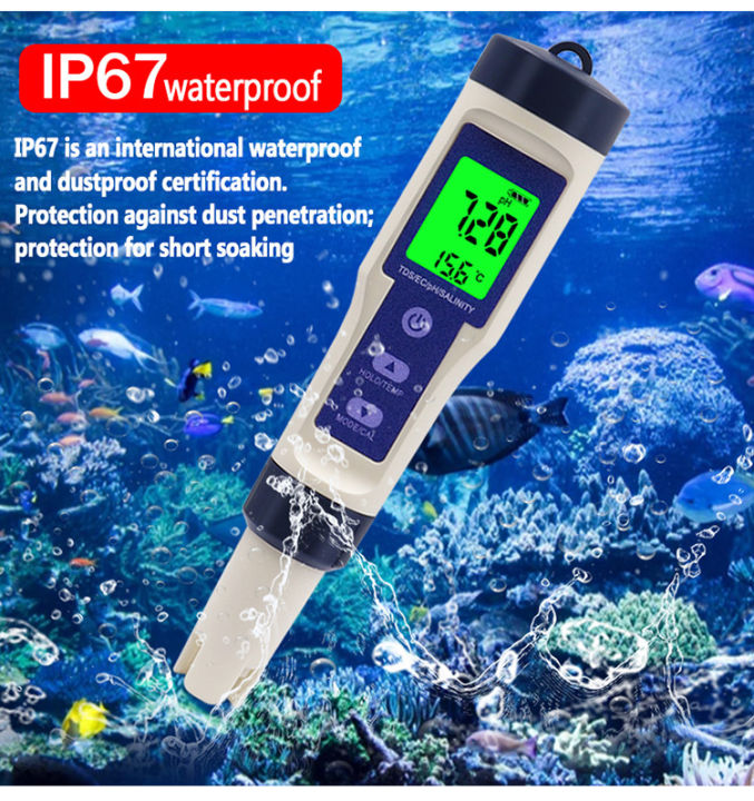 ส่งฟรีทั่วไทย-ใหม่5-in-1ตัวทดสอบคุณภาพph-ec-การนำไฟฟ้า-tds-ppm-ความเค็ม-ppt-เครื่องวัดอุณหภูมิพืชสวนกันน้ำ-ez-9909-emperature-meter-digital-water-quality-monitor-tester-for-pools-drinking-water-aquari