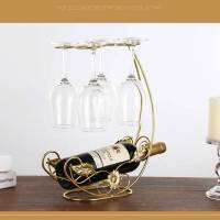 ชั้นแขวนแก้วไวน์ ชั้นเก็บขวดไวน์ 4ที่วางขวดไวน์ Sturdy And Durable Stylish And Vintage Tabletop Wine Holder Rack