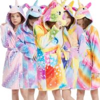 Winter Warm Unicorn Bath Robe For Girls Pajamas Animal Hooded Robes Children Dressing Gown Boys Sleepwear Flannel Kids Bathrobe