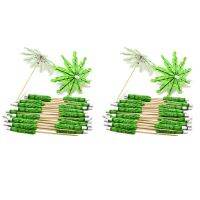 80X Green Coconut Tree Toothpicks Paper Umbrellas Toothpicks Handmade Cocktail Parasol Sticks for Cocktail Decorations