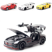 1:32 Mercedes-Benz SLS AMG ล้อแม็กรถยนต์รุ่นเสียงและแสงดึงกลับคอลเลกชัน D Iecast ยานพาหนะรถยนต์ของเล่นสำหรับเด็ก