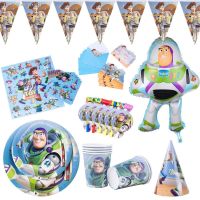 ✎ Cartoon Toy Story Buzz Lightyear Theme Party Supplies Paper Napkins Cup Plates Tablecloth Balloon Birthday Decorations Kids Toys