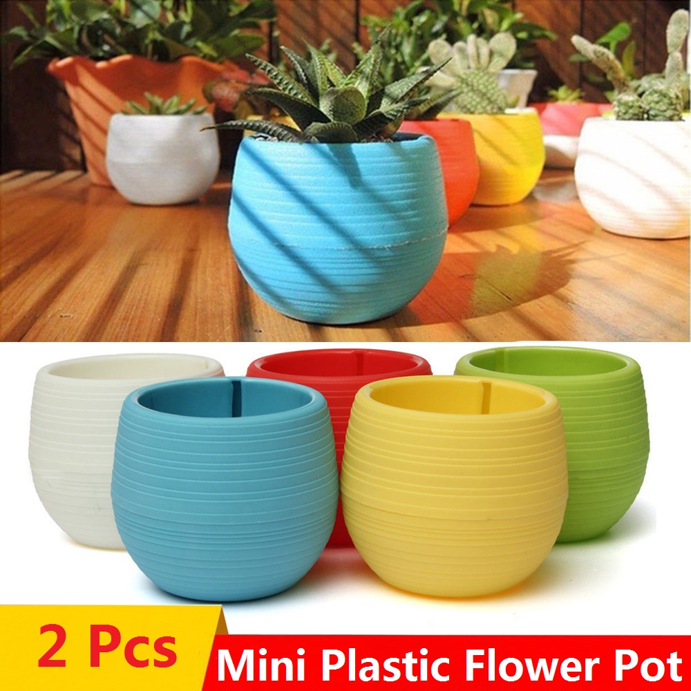 New Small Cute Round Home Garden Office Decor Planter Plastic Plant Flower Pots 