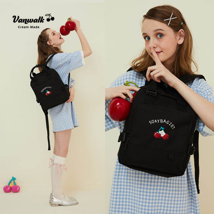 VANWALK cream Stoddard girl backpack female Japanese macaroon solid ...