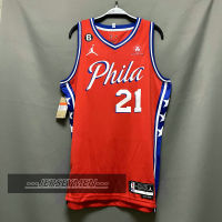 【High Quality】Mens 2022-23 New Original NBA Philadelphia 76ers #21 Joel Embiid Jersey Statement Edition Red Swingman Heat-pressed