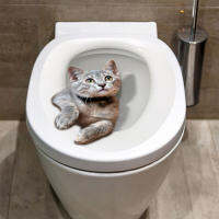 OUNONA 3D Cat Toilet Seat er สติ๊กเกอร์ห้องน้ำแบบถอดได้ Self Adhesive Toilet Decal