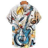 Mens Shirt Graphic Prints Graffiti Guitar Turndown White Blue Orange Green Street Casual Short Sleeves Button-Down Print Clothing Apparel Sports Fashion Streetwear Designer