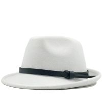 Hot Winter White Men Jazz Cap Gentleman Fedoras Wool Homburg Male Classical Narrow Brim Ribbon Jazz Hat Adjustable Top Hat