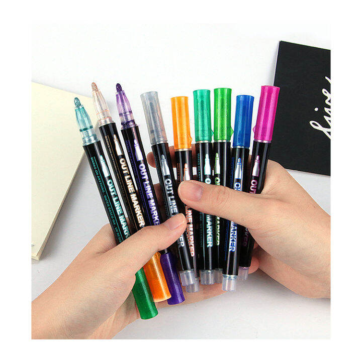 double-line-outline-pen-color-dream-metal-12-24-color-set-fluorescent-pen-greeting-card-pen-childrens-graffiti-painting-brush