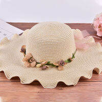 shiqinbaihuo ผู้หญิงดวงอาทิตย์หมวกใหญ่กว้างขอบชายหาด handmade ดอกไม้ฤดูร้อนฟาง Sun CAP