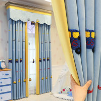 New Nordic Blue Childrens Room Boys and Girls Bedroom Curtains for Living Room Cartoon Car Stitching High Shading Winodw Kids