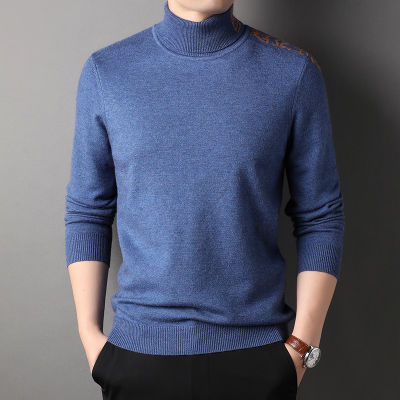 Mewah Berkualiti Tinggi Fesyen เสื้อสเวตเตอร์ผ้าแจ็คการ์ด Leher Tinggi Lelaki Musim Luruh dan Musim Sejuk Fesyen Korea Kasual Dikait Pullover Hangat