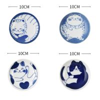 4PCS Cute Cat Ceramic Plate Japanese Style Dinner Plates Blue Andwhite Porcelain Bowls Household Creative Dishes Platos De Cena