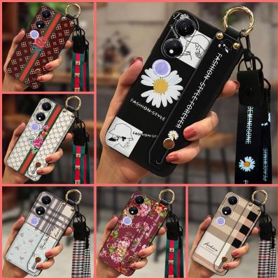 Lanyard Dirt-resistant Phone Case For Honor Play40 5G New Fashion Design Plaid texture Soft Case Wrist Strap protective