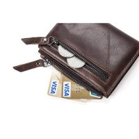 Wallet Original Dom Lelaki Short Wallet Vintage Cow Leather Zip Wallets Credit Fashion Men Beg Card Holder Purse 6046