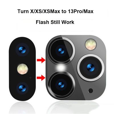 กล้องปลอมสำหรับ iPhone X XS Max XR เปลี่ยนเป็น13 Pro Triple กล้องออกแบบดัดแปลงเลนส์ HD กระจกนิรภัย + โลหะที่ครอบ