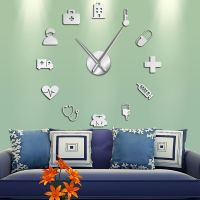 ZZOOI Medicine Heath Care Ambulance Large Wall Clock DIY Acrylic Mirror Wall Stickers Medical Wall Art Hospital Clinic Decor Art Clock