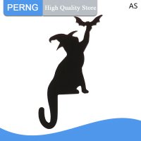 กรอบประตูประตูไม้ฮาโลวีน Teke [PERNG] ของตกแต่งป้ายสติกเกอร์ตลกแมงมุมแม่มดแมวดำตกแต่งงานปาร์ตี้วันหยุด