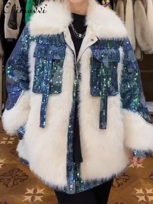 ✳₪◑ gsger Jaqueta de couro lã dupla face feminina casaco pele manga comprida streetwear casual quente luxo moda Toka inverno