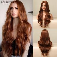 【LZ】☸┅  Red Brown Long Natural Wavy Synthetic Wig Middle Parted Ginger Wigs for Black Women Afro Cosplay Party Hair Wig Heat Resistant