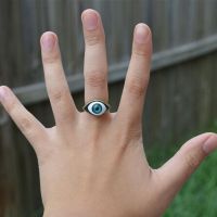 QUC3003 ย้อนยุค ใหม่ ที่พูดเกินจริง สีน้ำตาล สีฟ้า พังค์ แหวนกอธิค เครื่องประดับ สำหรับ ผู้ชาย ผู้หญิง แฟชั่น ตาแหวน