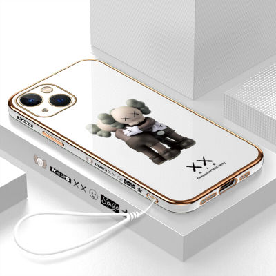 GGK เคสเคสสำหรับ Apple iPhone 15 Plus 15 Pro 15 Pro Max,เคสเคสโทรศัพท์นิ่มลายขอบสี่เหลี่ยมแบรนด์แฟชั่นฟรีสายคล้อง