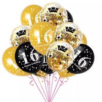 【hot】♕✸ 15pcs/set 16th Happy Birthday Gold Balloons for 16 Year Old Decoration