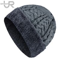 【YD】 New Men Hat Add Fur Lined Flanging Cap Wool Beanie Warm Thick Outdoor Knitted