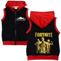 Fortnites เสื้อกั๊กเด็กผู้ชายเด็กผู้หญิง,เสื้อคลุมมีฮู้ดซิปลำลองเสื้อผ้าเด็กแขนกุดพิมพ์ลายการ์ตูนสีทองแฟชั่นปี8657