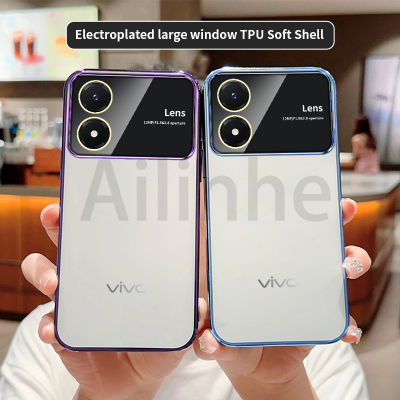 เคสโทรศัพท์ปกป้องการกระแทกหน้าต่างใหญ่ซิลิโคน TPU แบบนิ่มกล่องโลหะชุบหรูหรา Y02 Y02S สำหรับ VIVO