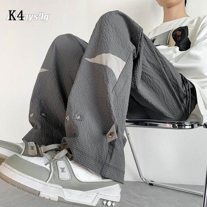 ready-k4-hong-kong-style-oversize-new-casual-pants-loose-mens-buckle-design-trendy-brand-straight-seersucker-trousers