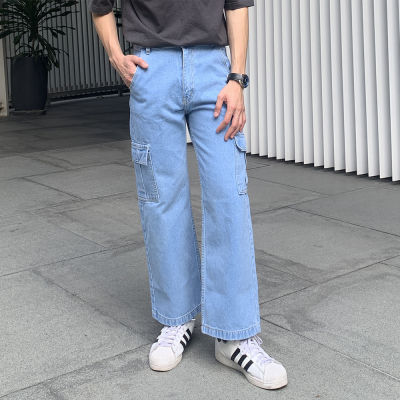 Golden Zebra Jeans กางเกงยีนส์ชายคาร์โก้ กางเกงยีนขายาวเอวสูงทรงกระบอกตรง กางเกงวินเทจ ส่งเปลี่ยนฟรี
