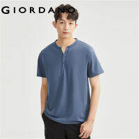 GIORDANO ผู้ชาย เสื้อยืดแขนสั้นคอเฮนเลย์ผ้าฝ้ายถักสีทึบ Free Shipping 01023418