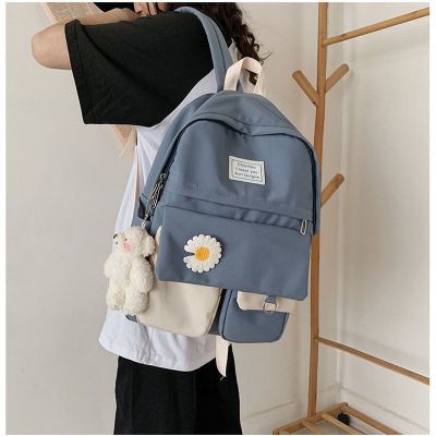School Bags for Teenage Girls Backpack School Women Nylon Bookbags Soft Solid Panelled Flowers Student Schoolbag