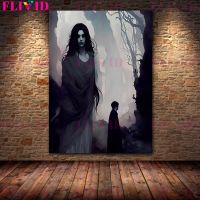 Vintage Witch Canvas Art: Haunted House &amp; Veil Of Terror Theme, Unique Wall Decor โปสเตอร์พิมพ์สำหรับ Home