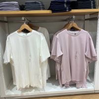 Uniqlo เสื้อเสื้อยืดแบบหลวมสำหรับผู้หญิง,437838ห้องลองเสื้อลำลองแขนสั้นผ้าฝ้าย