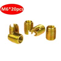 20pcs M6 Self Tapping Thread Insert Screw Bushing M6x1.0x12mm 302 Slotted Type Wire Thread Repair Insert Steel with Zinc