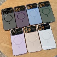 .Suitable For Electroplated PC Large Window Magnetic Casing for IPhone 14 13 12 Pro Max Plus Full Glass Cover Lens Protector Case