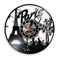 Hot sell Paris Skyline Wall Watch French Paris Eiffel Tower Vinyl Record Wall Clock Decor Time Clock France City Watch Traveler Gift