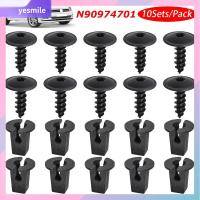 YESMILE 10Sets สแปลชการ์ดซุ้มล้อ Torx สกรูฝาครอบเครื่องยนต์ สลักเกลียวยึด พร้อมฐานรอง คลิปป้องกันน้ำกระเซ็นมีซับใน ทนทานต่อการใช้งาน สากลสากลสากล N90974701 ที่นั่ง VW Audi