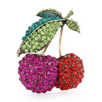 Wuli amp;baby Sparkling Big Cherry Brooches For Women Unisex Full Rhinestone Fruits Party Office Brooch Pin Gifts