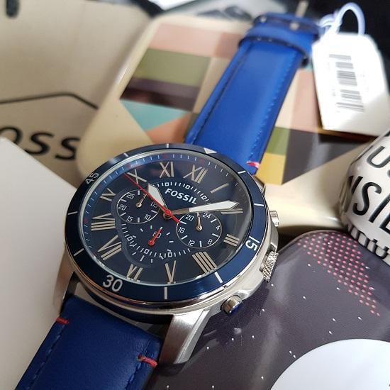 Fossil FS5373 Grant Sport Chronograph Blue Leather Business men's Watch ...