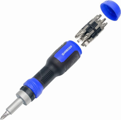 SHARDEN Ratcheting Screwdriver 13-in-1 Ratchet Screwdriver Set Multi Bit Screw Driver All in One Screwdriver with Torx Security, Flat Head, Phillips, Hex, Square and 1/4 Nut Driver Multibit Ratcheting Blue