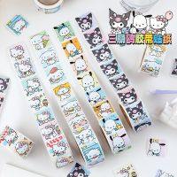 Sanrio Kuromi Mylody 500ชิ้นสติกเกอร์กันน้ำ KT สติกเกอร์แบบทำมือแบบสร้างสรรค์แบบฟิล์มซีลสติกเกอร์ตกแต่งทำรายงานด้วยมือสติกเกอร์ม้วน