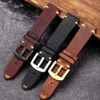 แฮนด์เมดชั้น Cowhide หนัง Watchband18 19 20 21 22มิลลิเมตรสีดำสีน้ำตาลสร้อยข้อมือหนังนิ่มวินเทจสายหนังผู้ชาย