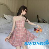 BAY-ashion Sleeveless Plaid Dress Ladies Female Stylish Dress